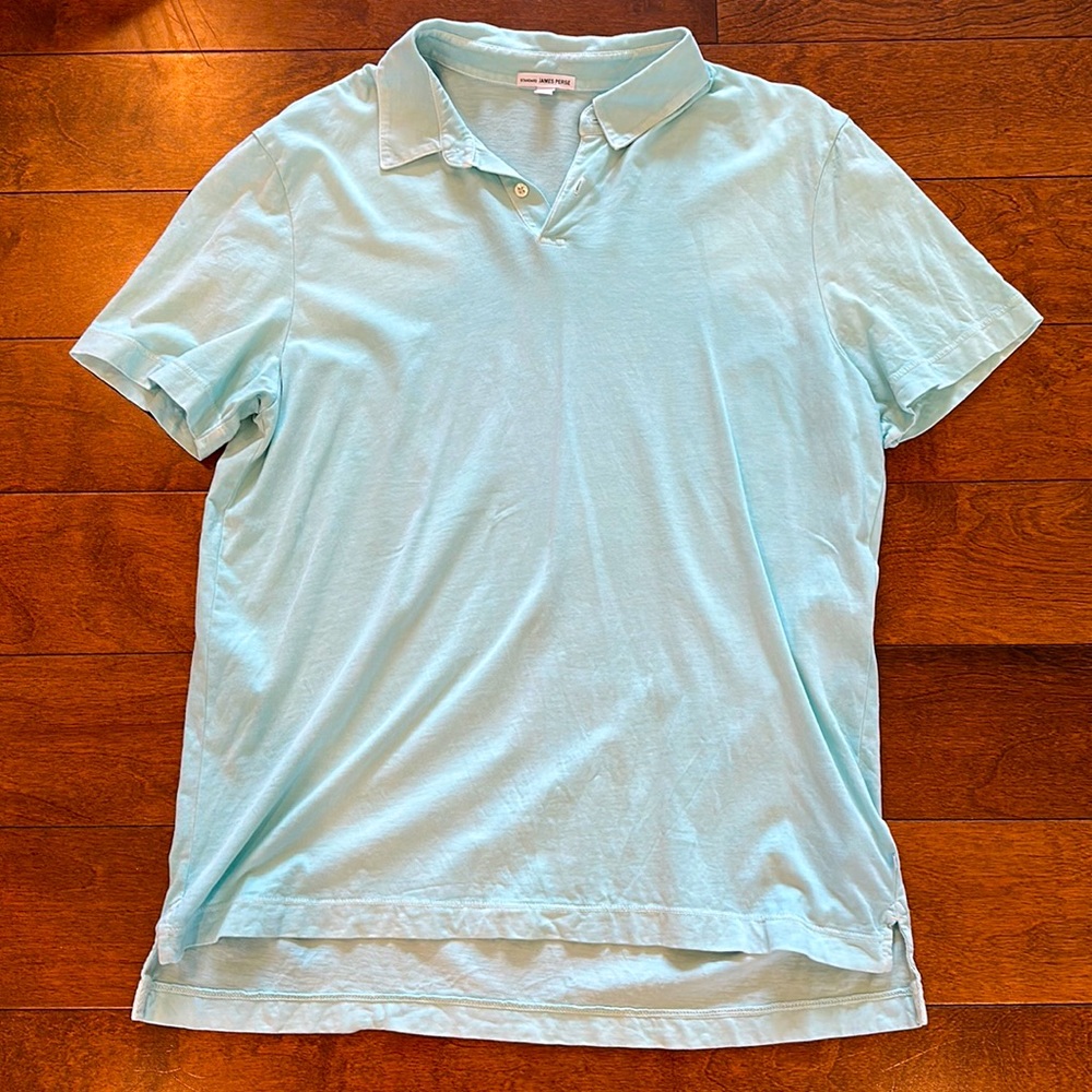 Men’s James Perse Polo. Men’s size 3 (large). Light green/light teal.